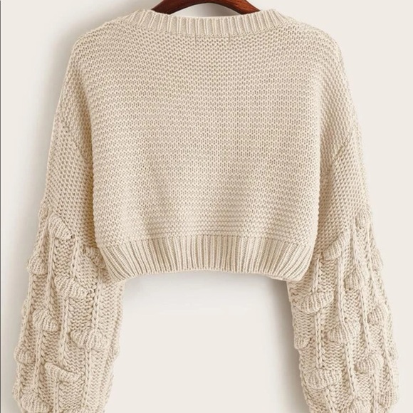 Shein Pom Pom Drop Shoulder Cropped Sweater in Beige — Large - Picture 7 of 9